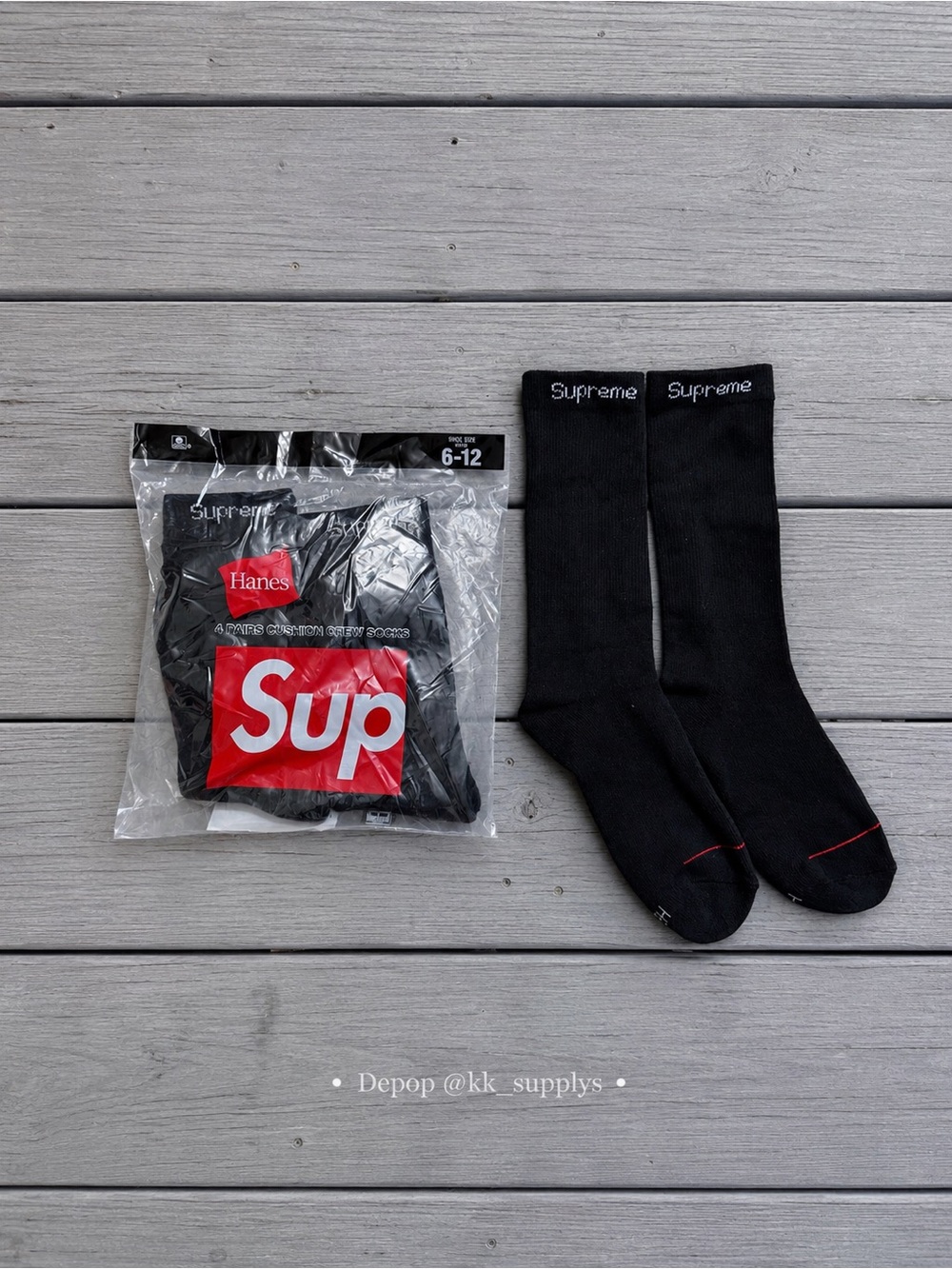Hanes x Supreme Black Crew Socks with Red Accent